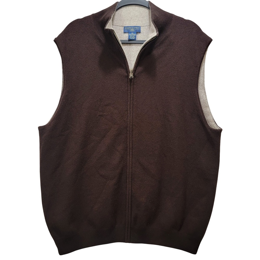 Joseph & Lyman 100% Cashmere Reversible Full Zip Sweater Vest Brown Beige Men XL